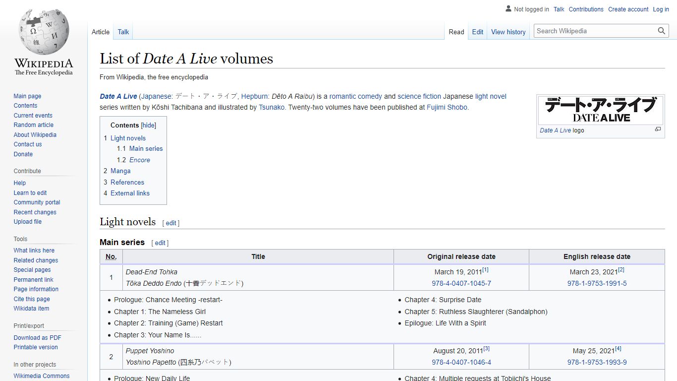 List of Date A Live volumes - Wikipedia